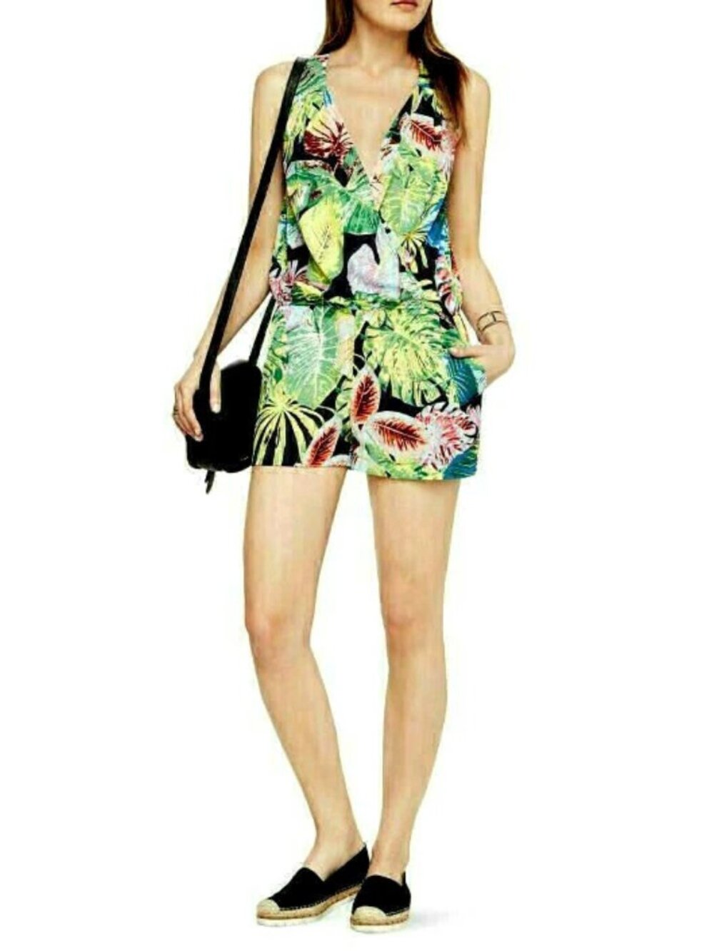 BCBG Max Azria Thalia Tropical Foliage Romper NWT M